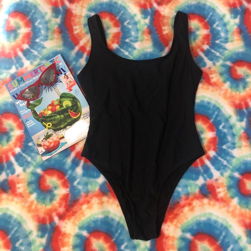 Black one piece bathing suit